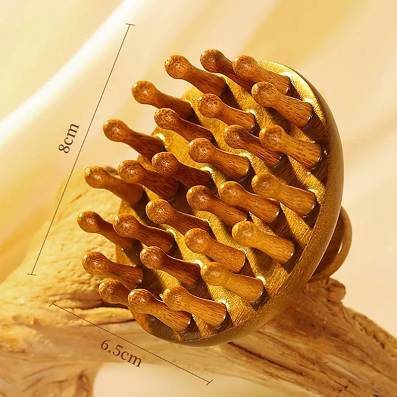 New Sandalwood Disc Wooden Scalp Massage Wide Round Tip Tooth Scalp Comb Scalp Tool Wet Dry Hair Massage Comb AMS06