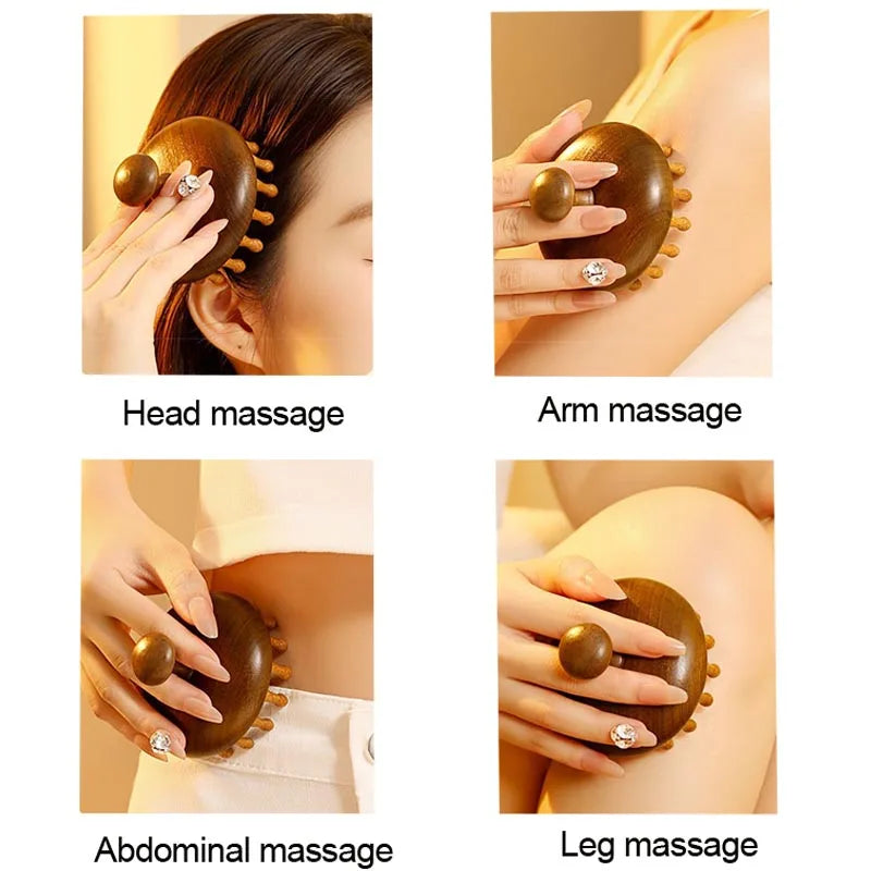 New Sandalwood Disc Wooden Scalp Massage Wide Round Tip Tooth Scalp Comb Scalp Tool Wet Dry Hair Massage Comb AMS06