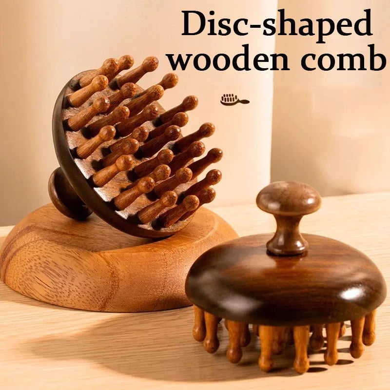 New Sandalwood Disc Wooden Scalp Massage Wide Round Tip Tooth Scalp Comb Scalp Tool Wet Dry Hair Massage Comb AMS06
