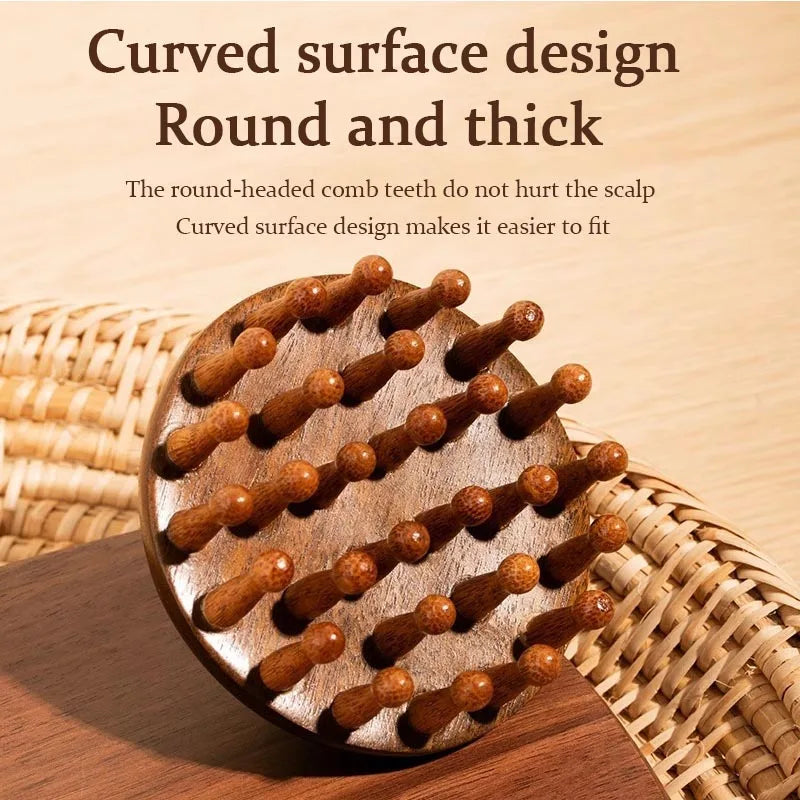 New Sandalwood Disc Wooden Scalp Massage Wide Round Tip Tooth Scalp Comb Scalp Tool Wet Dry Hair Massage Comb AMS06