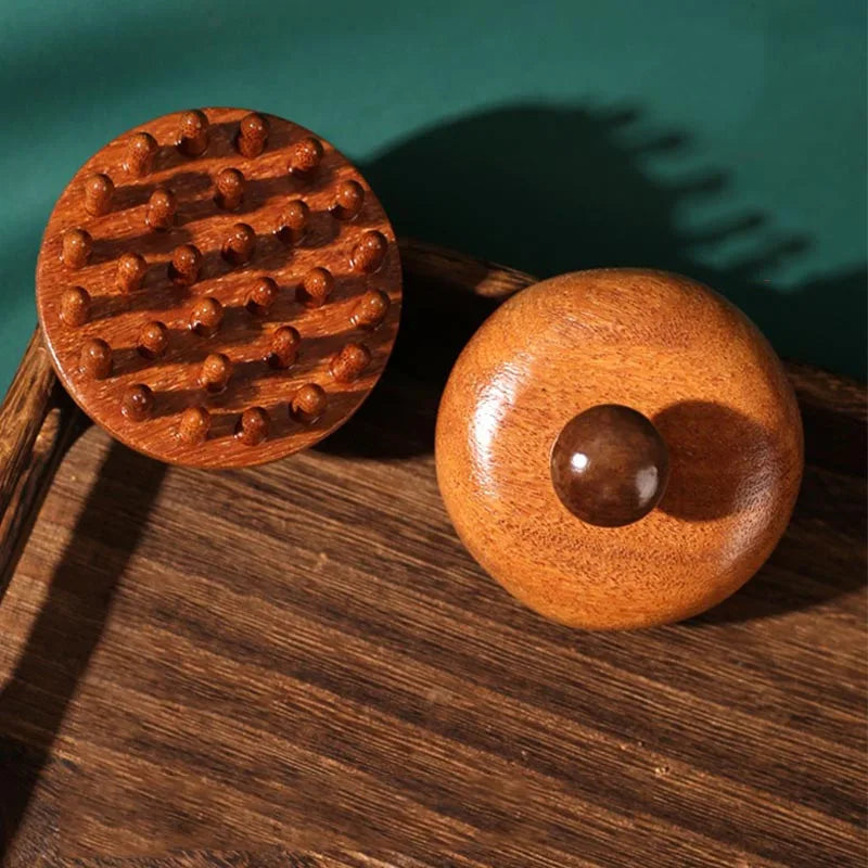 New Sandalwood Disc Wooden Scalp Massage Wide Round Tip Tooth Scalp Comb Scalp Tool Wet Dry Hair Massage Comb AMS06